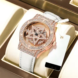 Womens Watches Light Luxury Fashion Rotating Dial Original Quartz Wristwatch for Girl Full Sky Star Diamond Waterproof 4391