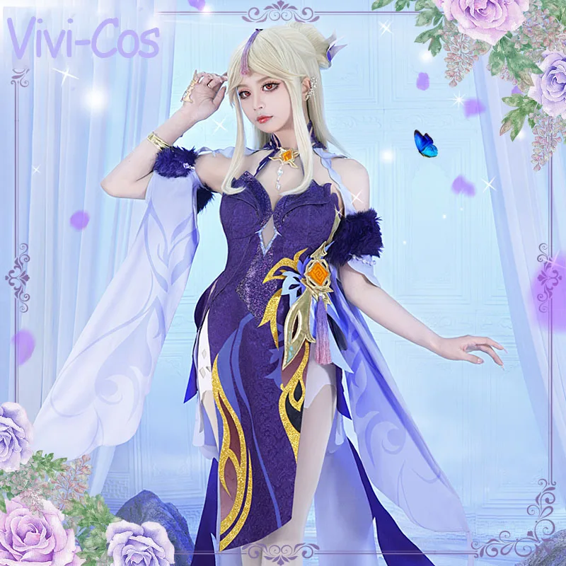 Vivi-Cos Game Genshin Impact Ningguang Cute Sweet Gorgeous Dress Cosplay Costume Halloween Role Play Party New S-XL