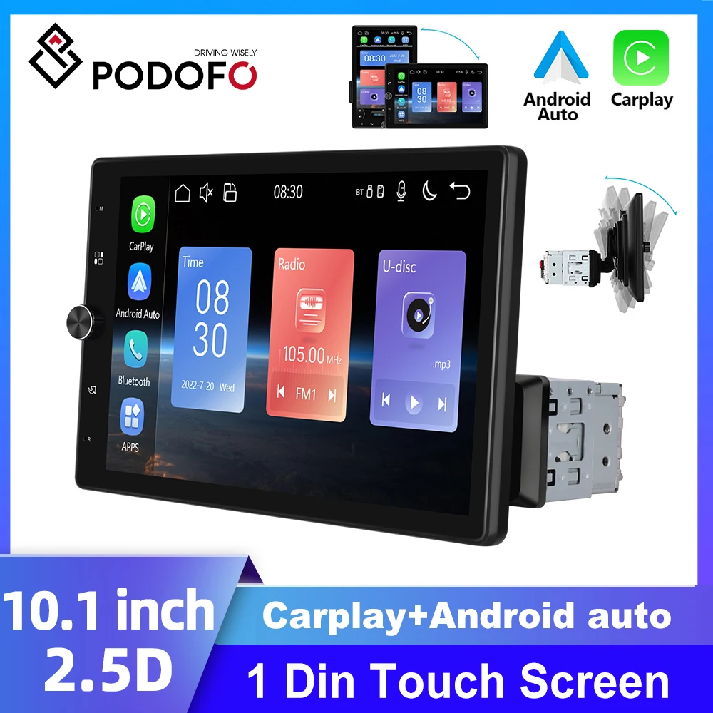 Podofo Car Stereo Radio 10.4'' HD Carplay Android Auto AI Voice Bluetooth EQ FM Radio USB Mirror Link Car Multimedia Player