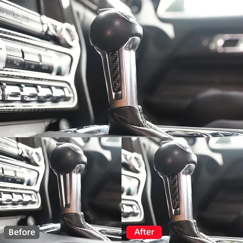 Real Soft Carbon Fiber Interior Car Gear Lever Both Sides Trim Cover Trim Sticker Decal Decor For Ford Mustang GT 2015-2021 view 4