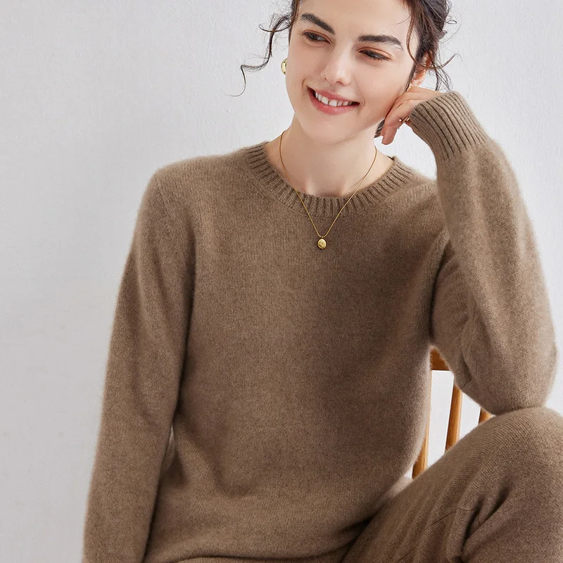 

Зимний женский свитер с круглым вырезом, высококачественный, мягкий, теплый пуловер из 100% кашемира, свободный утепленный вязаный джемпер, женские топы