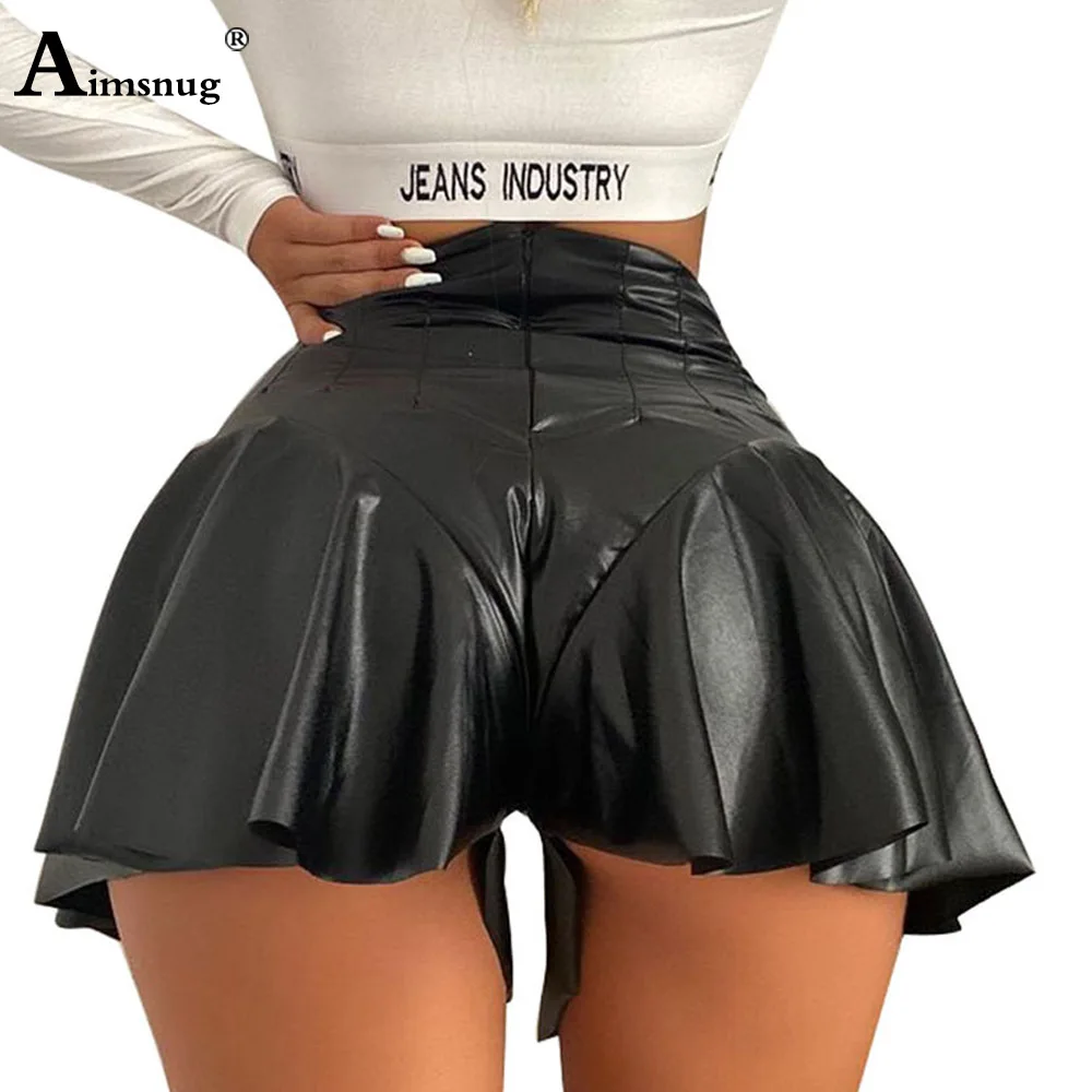 2025 Sexy Elastic Waist Pu Leather Skirts Women High Cut Shorts Black Soft Faux Leather Skirt Punk Dance Butt Lifter Short Pants