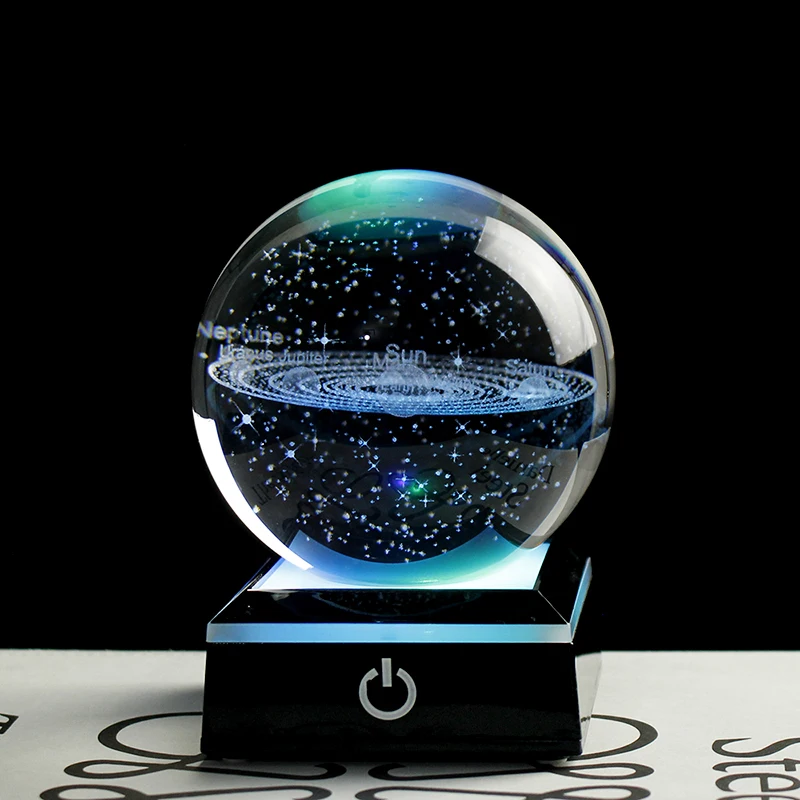

Dropshipping 80mm Crystal Solar System Ball Planet Globe Model Decorative Crystal Ball With Touch Switch LED Base Astronomy Gift