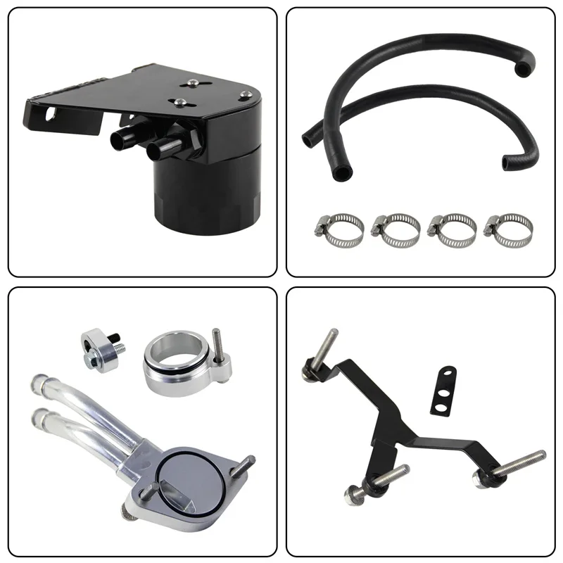 Performance Oil Catch Can Baffled For 2017-2022 Ford F-250 F-350 F-450 6.7L V8 Engine Powerstroke Aluminum Adapter KitBlack