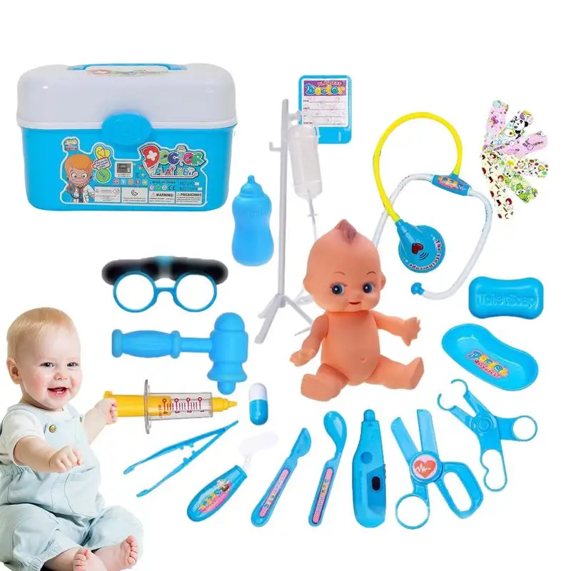 Kids 'Doctor Playset, Pré-escolar Finja Brincar Brinquedos, Injeção de Enfermeira, Kit Médico do Bebê, Casa Estetoscópio, 22Pcs