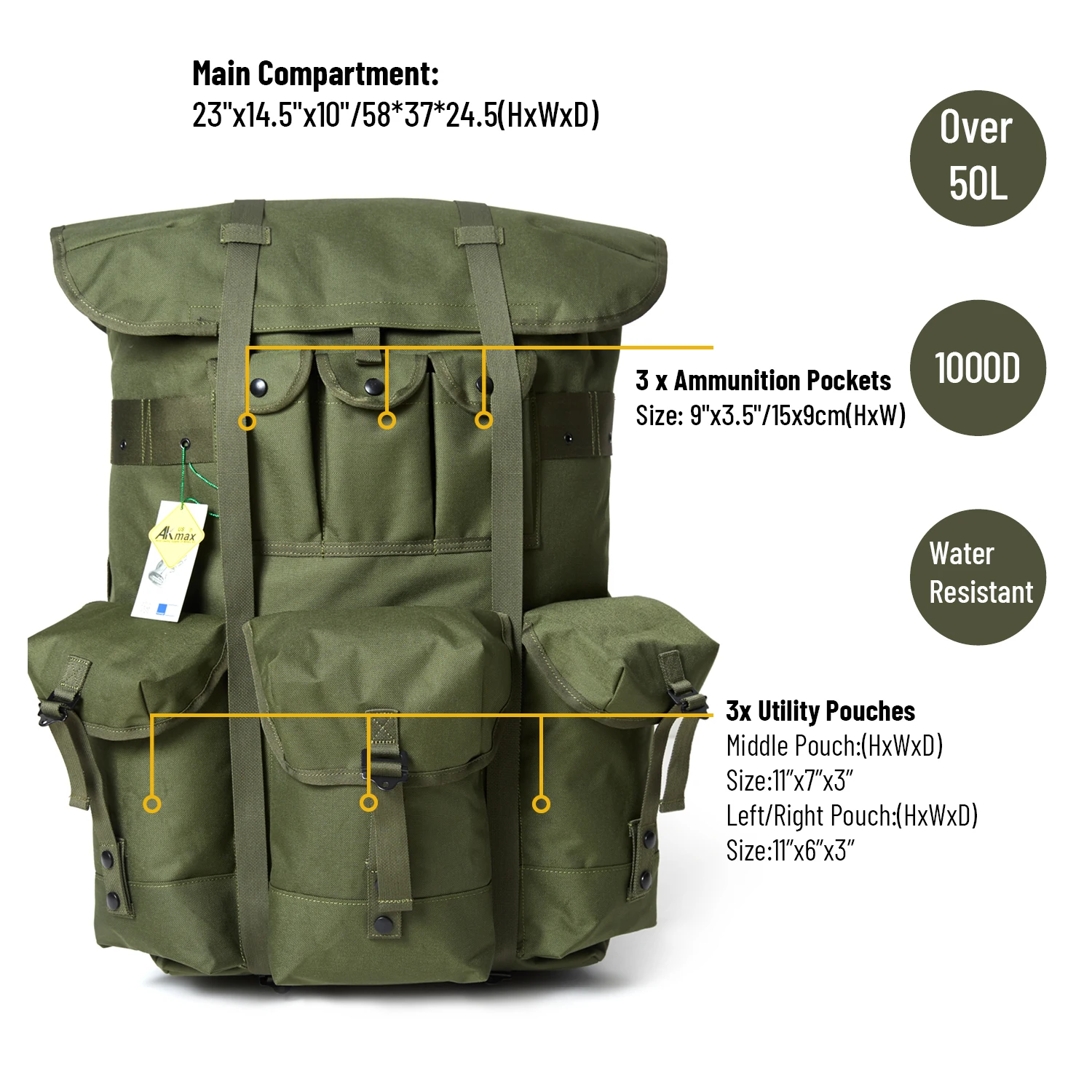 Imagem -03 - Akmax Exército Militar Mochila Alice Pack System Quadro da Liga Incorporado de ar Auto-inflar Mat Acampamento