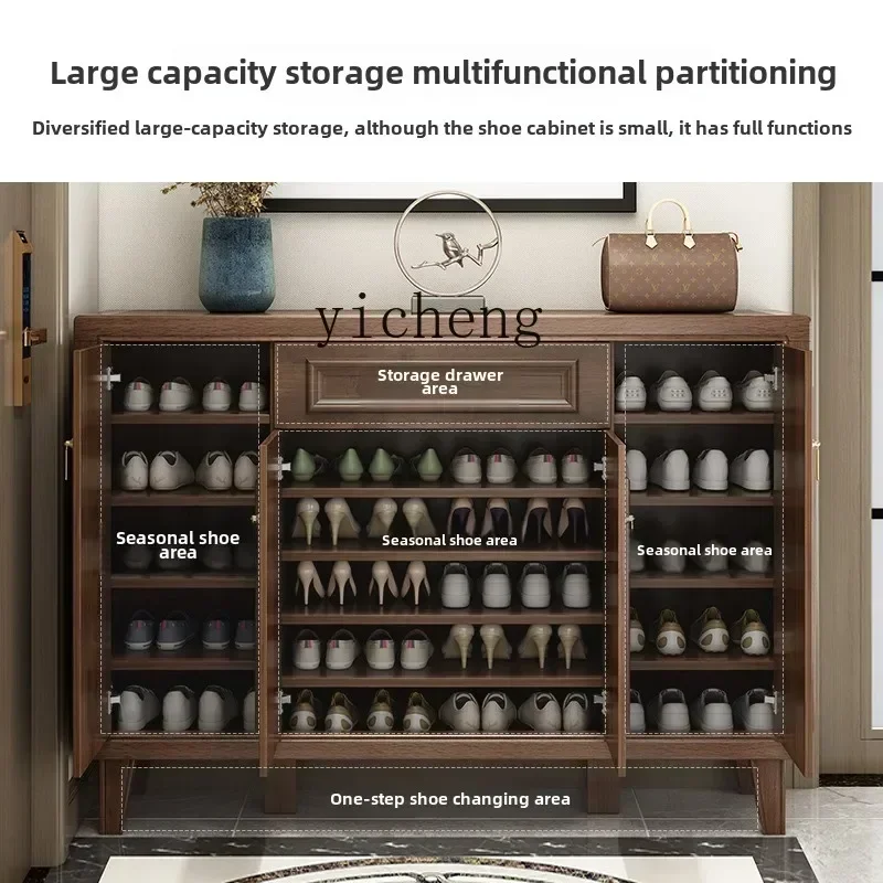 ZC shoe cabinet household door solid wood frame new Chinese entrance entrance large-capacity storage storage foyer cabinet