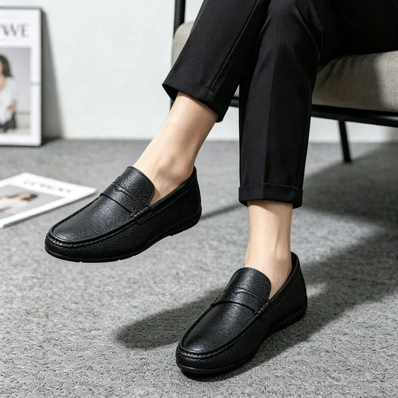 Classic Design Casual Shoes For Men Slip-on Shoes Comfortable Leather Loafers Man Non-slip Men's Driving Shoes Flat Lazy Shoes