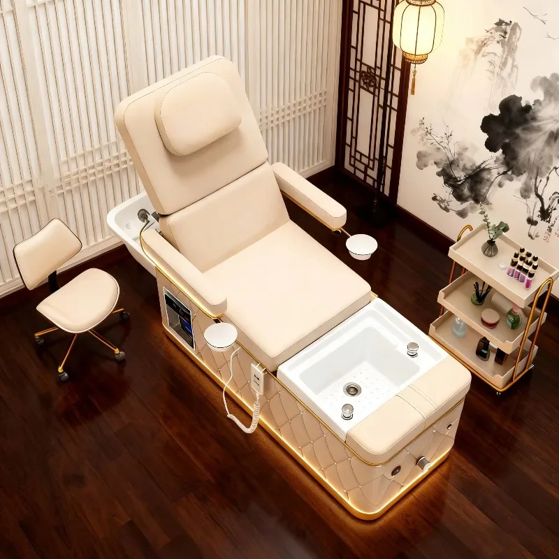 Factory Price Spa Lay Down Shampoo Chair Salon Electric Foot Massage Shampoo Table Bed with Water Circulation Steamer