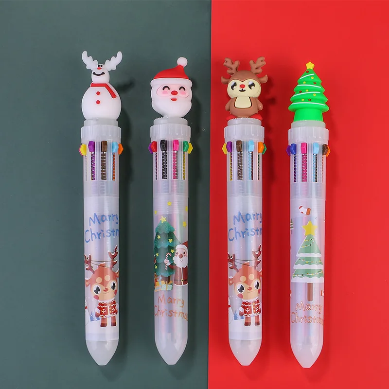 24Pcs Christmas creative cartoon ten-color ballpoint pen, cute Christmas prize gift student stationery office supplies