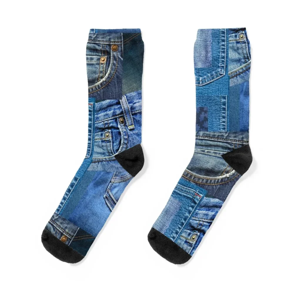 

Patchwork of Blue Jeans Socks professional running japanese fashion new year Wholesale Socks Male Women's