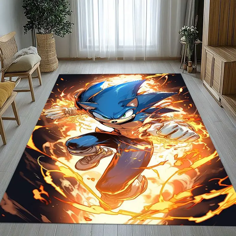 Vintage Cartoon S-Sonic Rings K-Knuckles Game Non-Slip Area Rug for Living Room,Bedroom Playroom Carpet Mat for Sofa,Home Decor