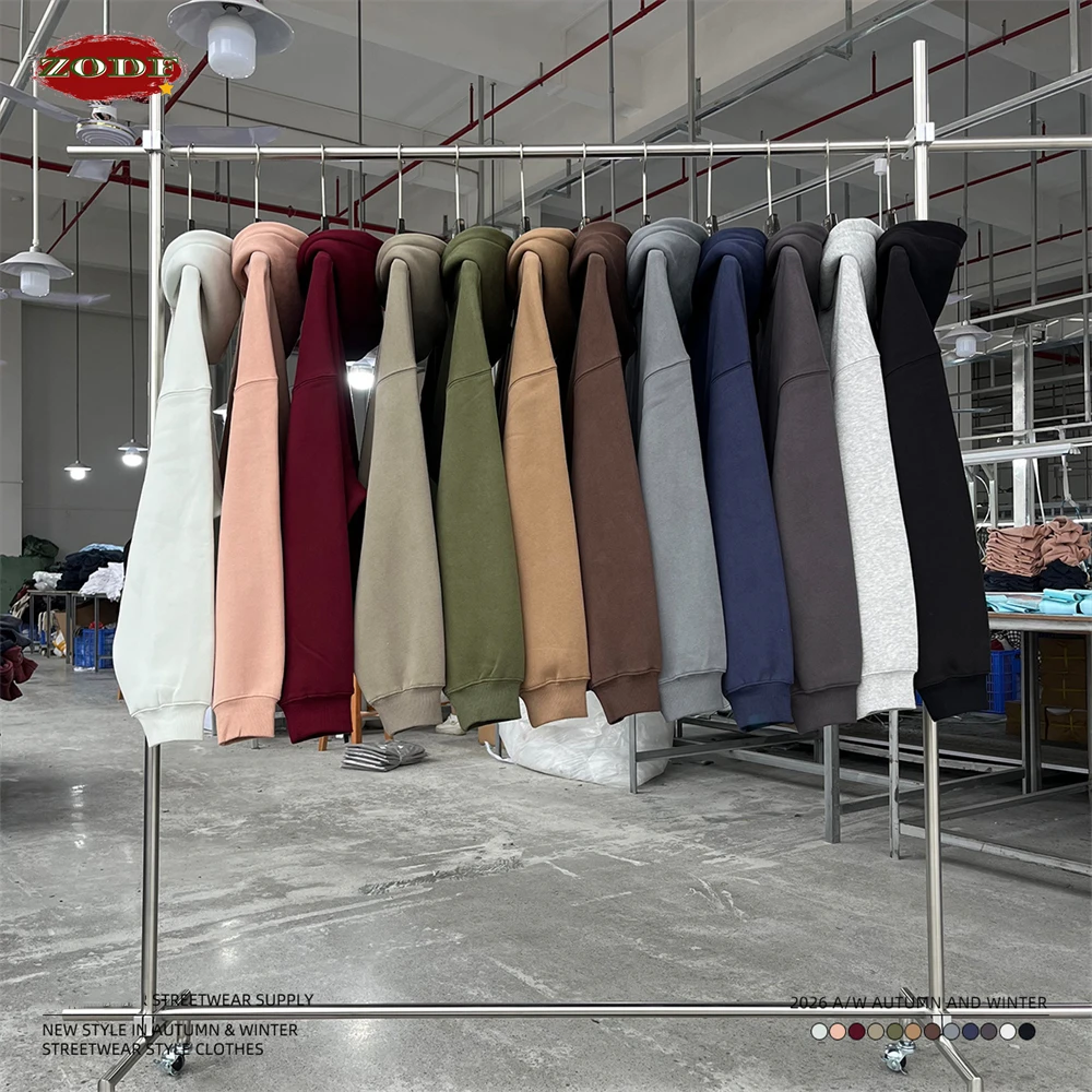 

ZODF Модные зимние мужские флисовые худи оверсайз 355 г/м² унисекс, базовые однотонные теплые толстовки с капюшоном HY1271