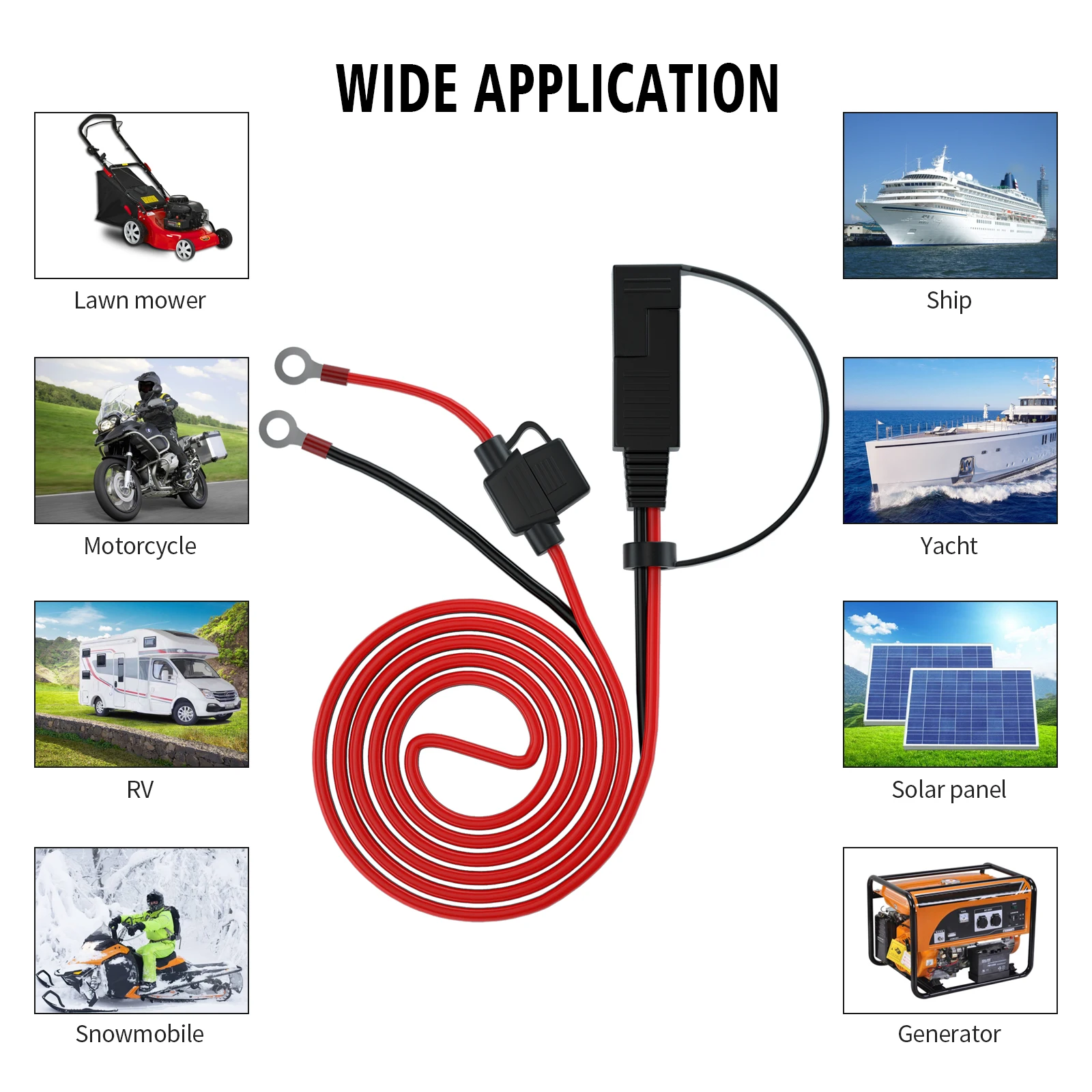 

12V Ring Terminal SAE to O Ring cable 4ft, battery charger quick cable, universal for cars and motorcycles