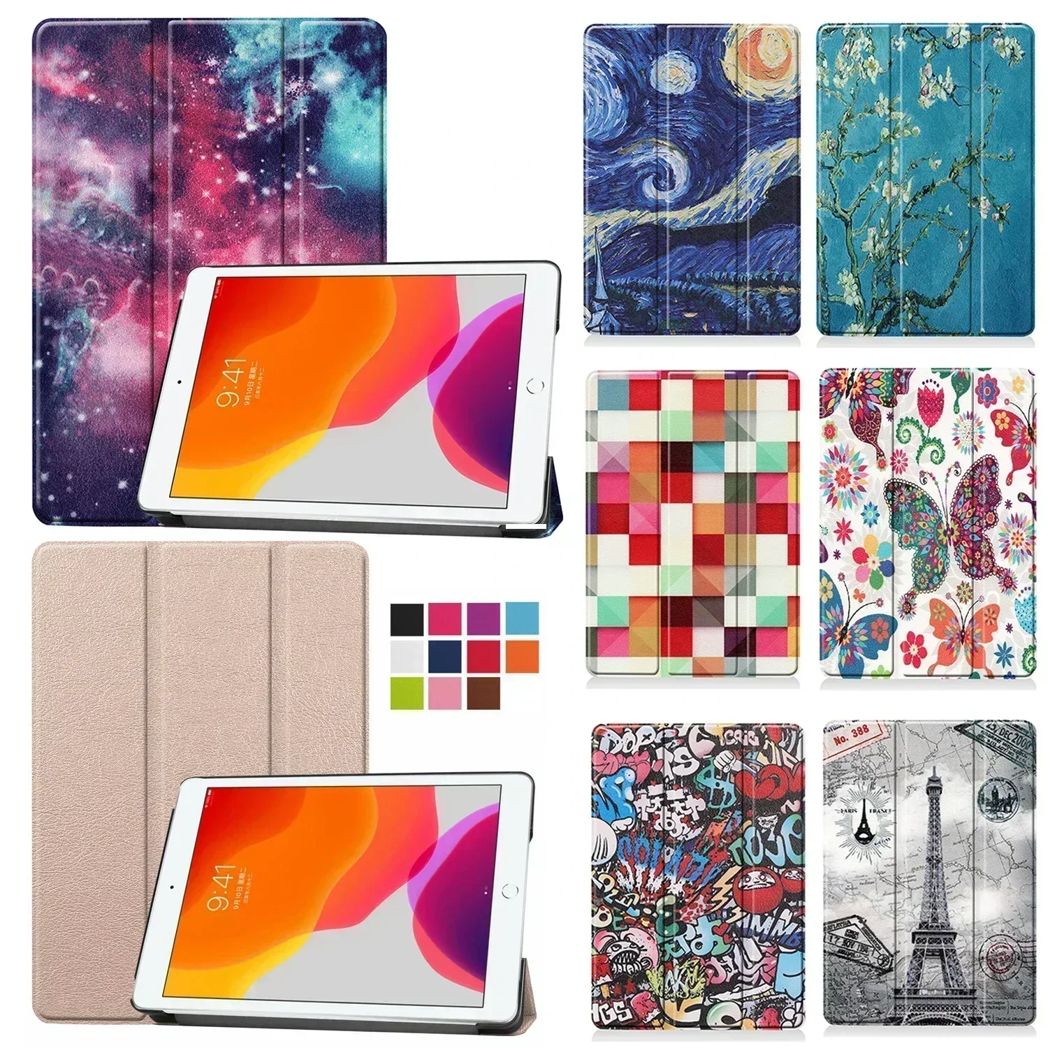 Capa de couro para ipad pro 11 10 2022 9 8 7 5th 6th geração ar 5 4 3 2 1 funda coque acessórios sleep wake impressão capa dura