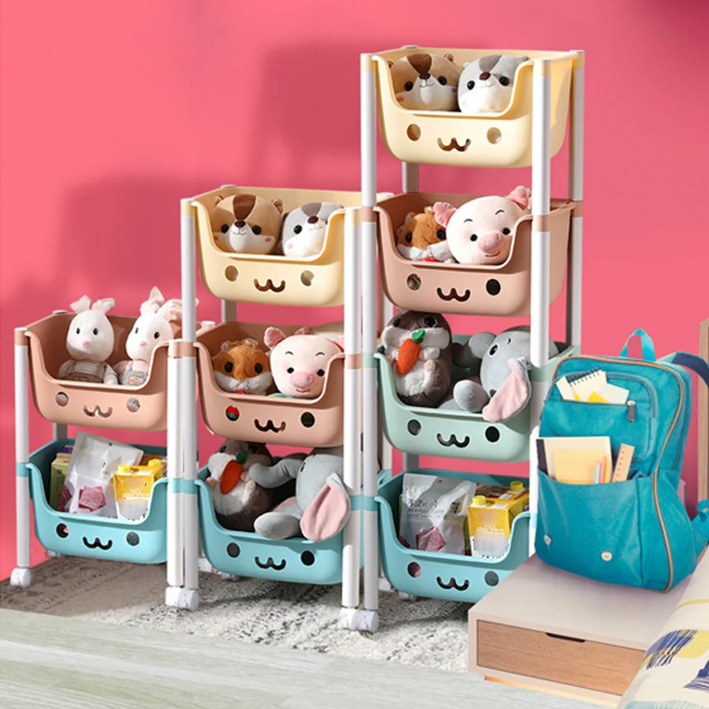 

Trolley Rack Kids Toy Storage Organizer Baby Essentials Primary Rolling Cart Box Cartoon Design Plastic Toys Bins