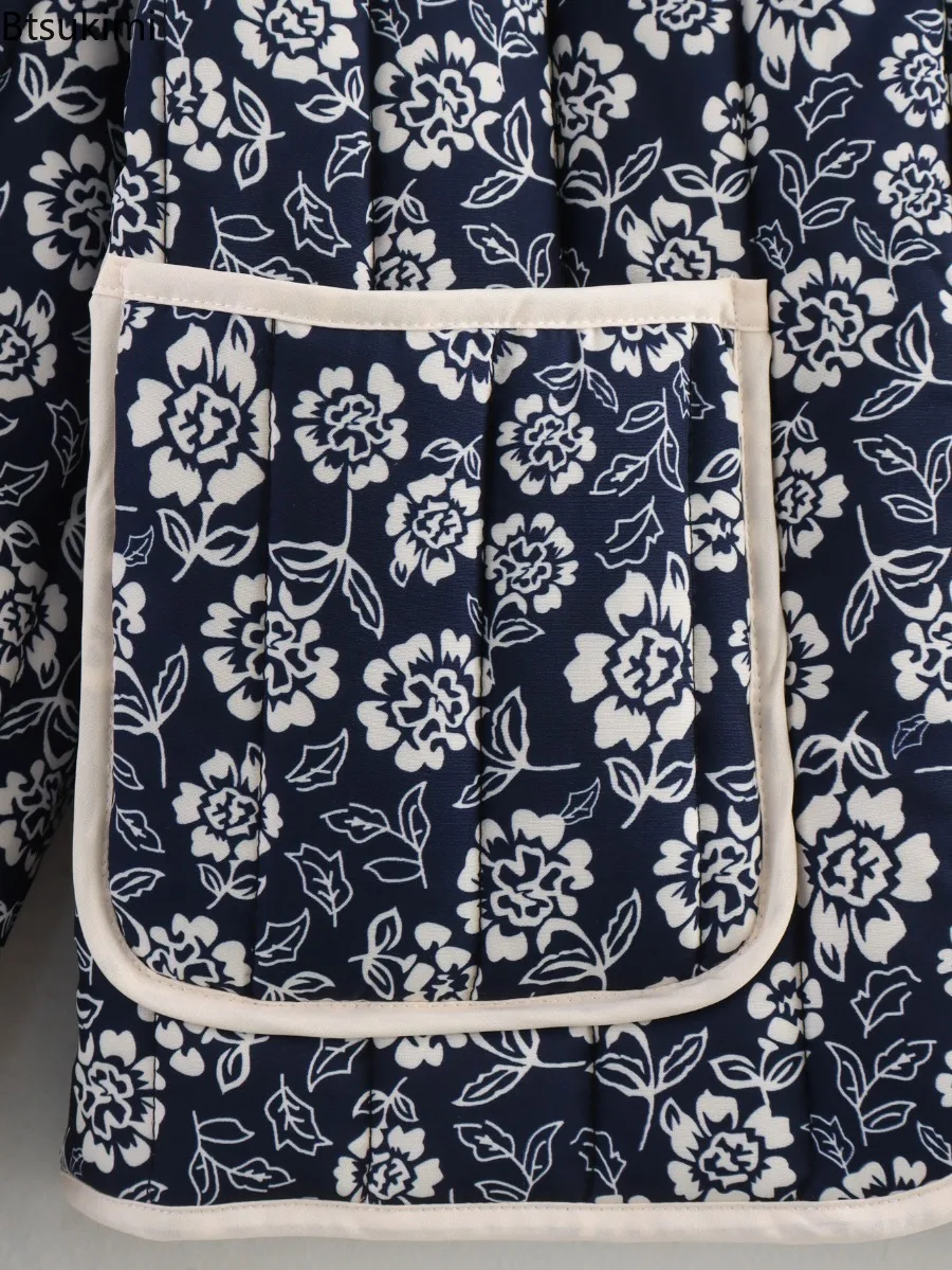 Women's Double-sided Floral Print Vintage Parkas V-neck Single-breasted Patch Pocket Loose Jacket Coat Autumn Winter Chic Coat