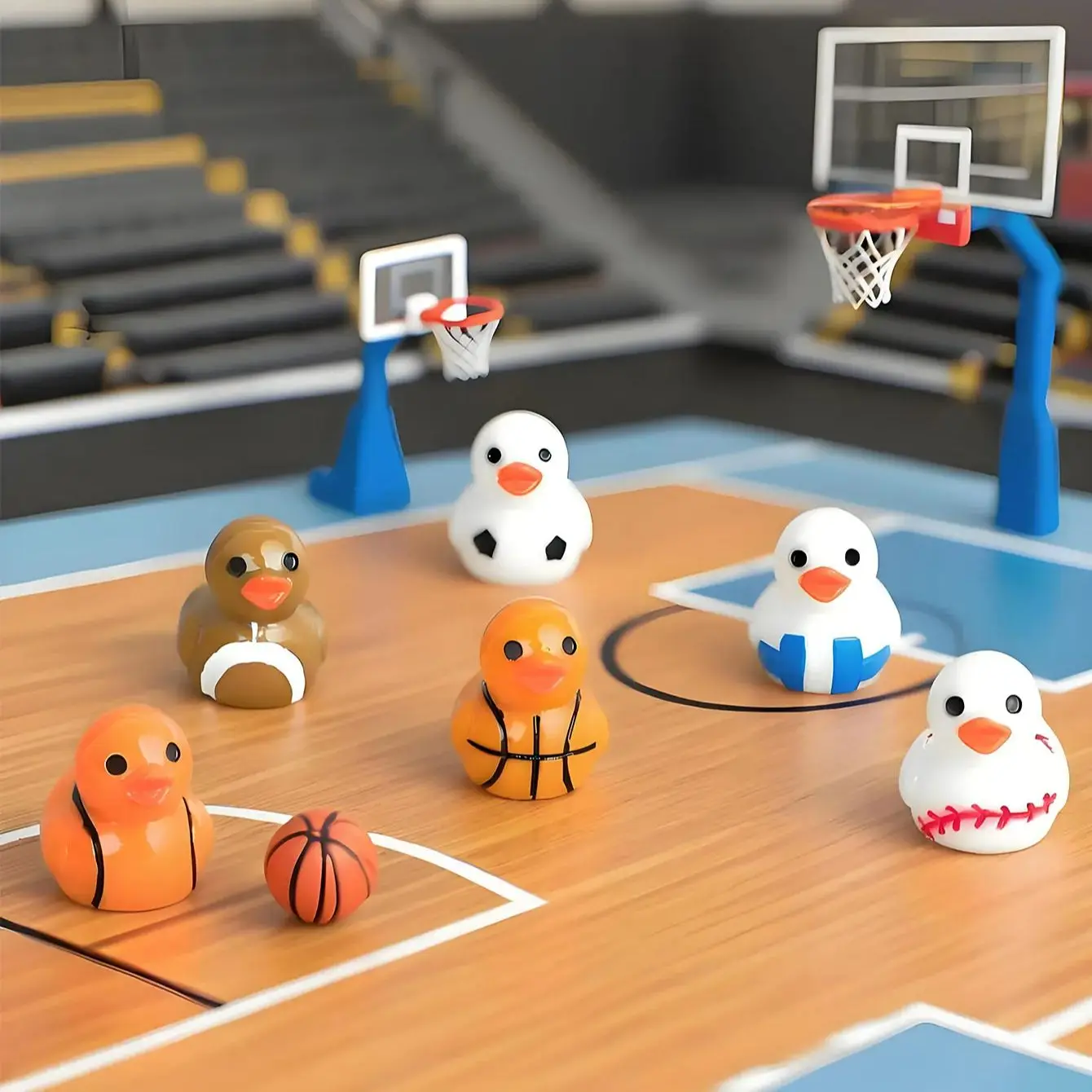 10/20PCS Sports Ball Duck Figurines Mini Resin Animals Basketball Football Volleyball Rugby Baseball Decor For Gift