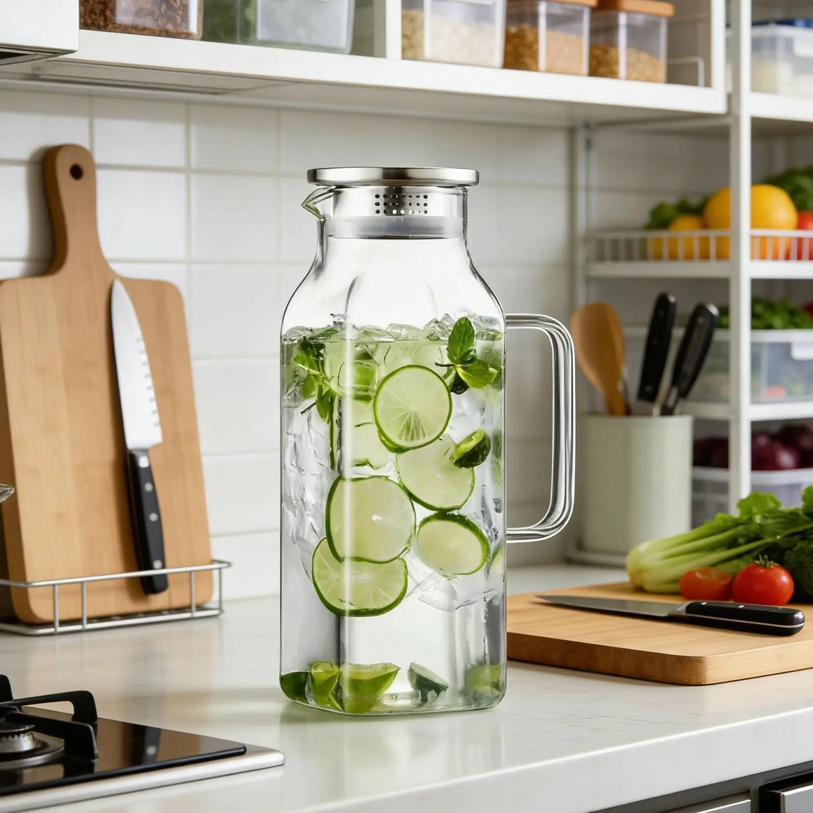 Large Capacity 2L Cold Drinks Jug with Handle and Lid Glass Pitcher for Tea Coffee Juice Milk Lemonade Glass Pitcher
