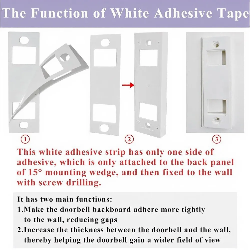 Video Doorbell Tape White Tape 15x4.8cm No Drill Doorbell Strong Adhesion Tape Damage Free Install Metal Release Key