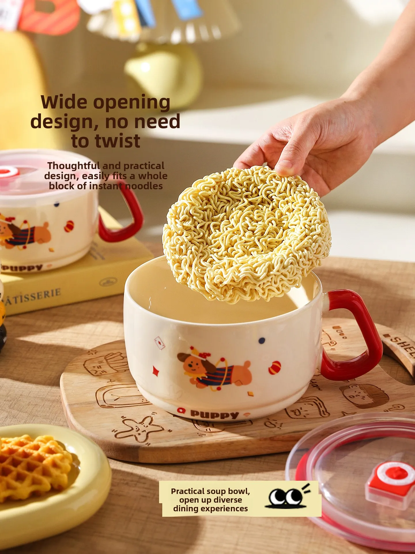 

Милая суповая миска с крышкой, пригодная для микроволновой печи, для студентов, для лапши, с высокой эстетической ценностью, для общежития, для еды, для риса, Cerc Mate...