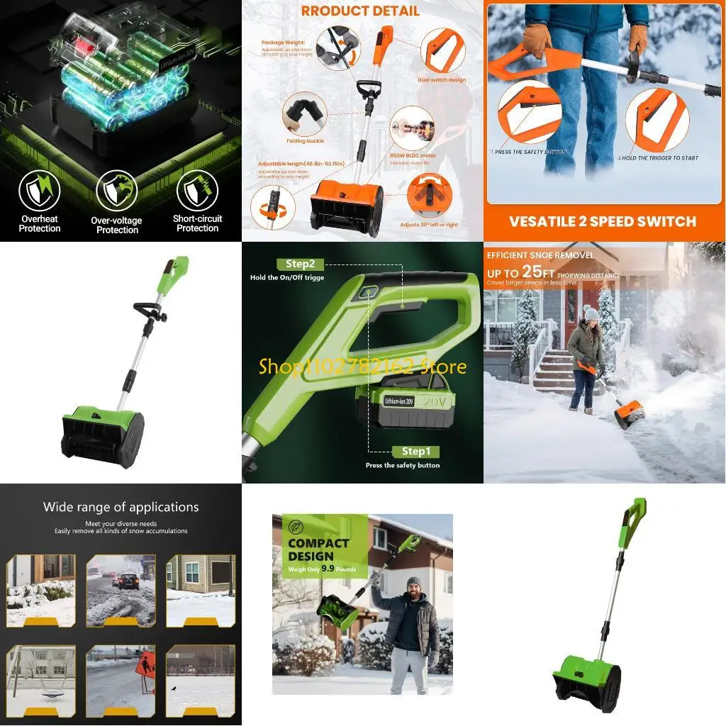 

547B Motorized Cordless Snow Pusher Energy Efficient Operation Electric Snow Shovel Device for Urban Homes & Small Spaces