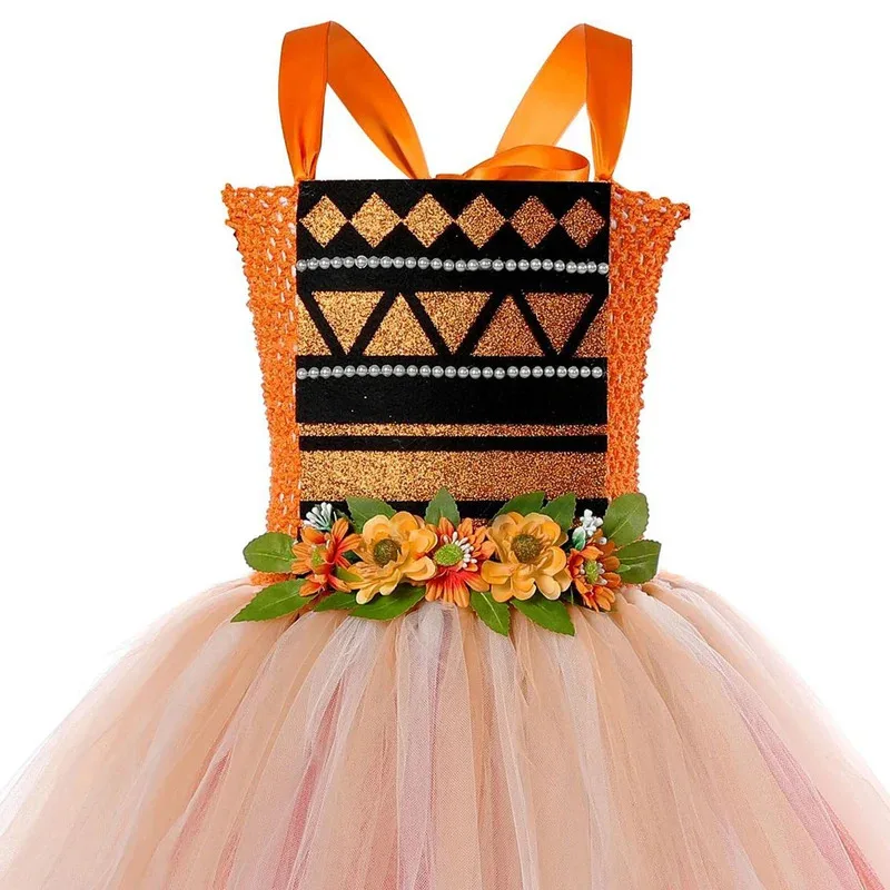 Moanna Princess Costumes for Girls Indian Style Ballet Tutu Dress with Necklace Kids Christmas Halloween Outfit Holiday clothes