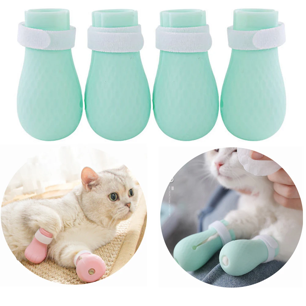 Adjustable Silicone Anti-scratch Cat Foot Shoes for Grooming Bath Washing Claw Paw Cover Protector Silicone Pet Grooming Tools