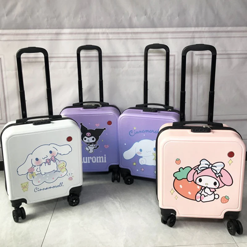 Kawaii Sanrioed Cinnamoroll 18-Inch trolley case Kuromi suitcase anime Universal wheel with lock student travel board the plane