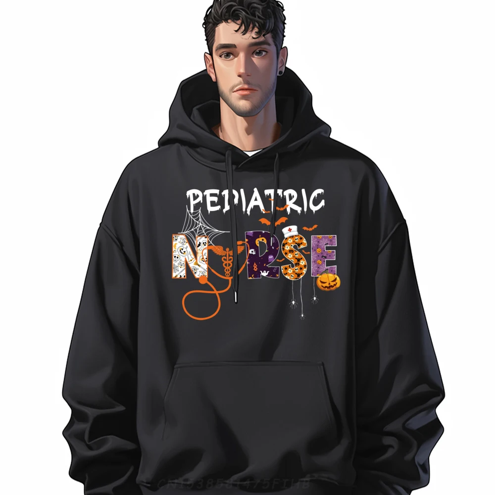 

Pediatric Nurse Peds Halloween Future Nurse Spooky Vintage Pullover Hoodies Polyester Hoodie Men Large Size