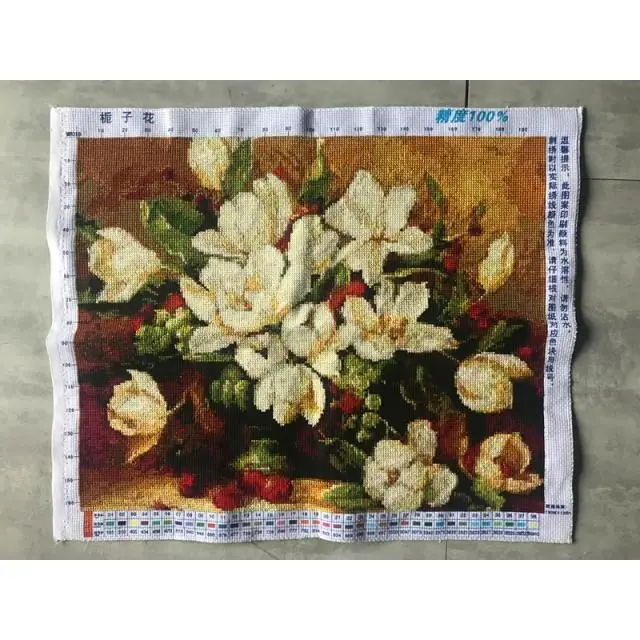 

Handmade cross stitch finished gardenia flower new living room restaurant rose peony oil painting vase