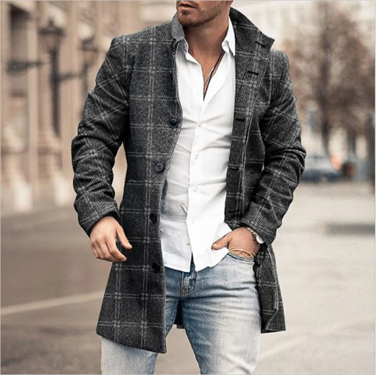 Casaco de lã masculino com gola, jaqueta de negócios, trincheira de inverno quente, apto para trabalhar, dirigir, roupa de viagem