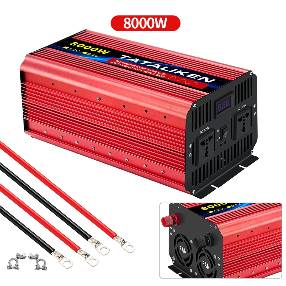 Pure Sine Wave Inverter DC 12V/24V To AC 110V/220V 1600W 2500W 3500W 4500W 5000W 6000W Portable Power Converter Universal Socket