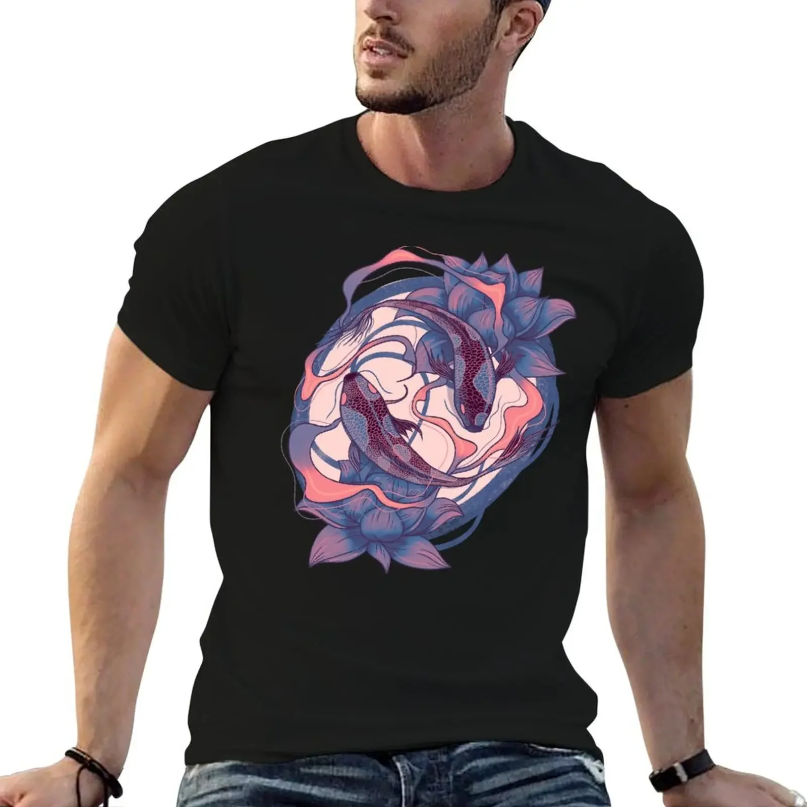 Koi Fishes T-Shirt anime clothes plus size tops mens cotton t shirts