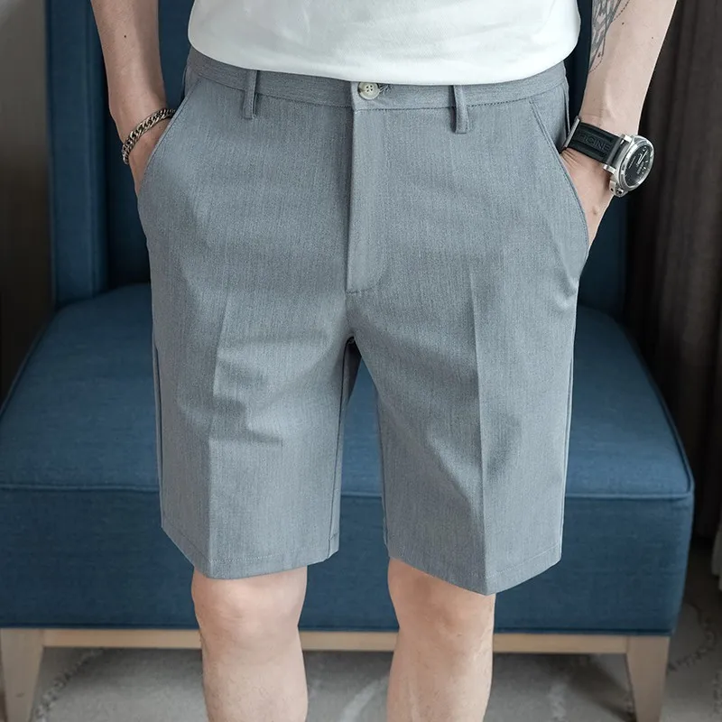 Men's Drapey Suit Shorts Elastic Loose Korean Style Casual Mid-Length Pants Summer Thin Dress Pants Knee-Length Shorts