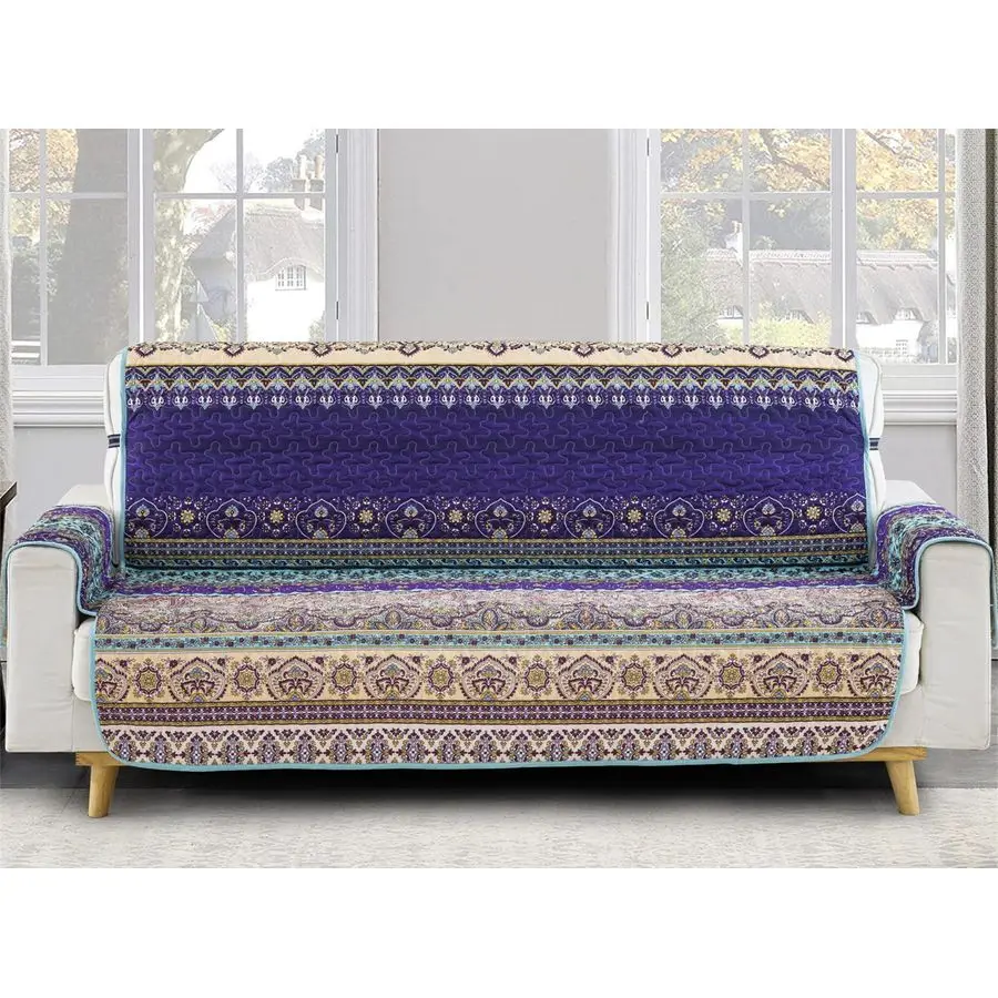 

Чехол для дивана в стиле бохо, сине-фиолетовый, с мандалами и полосками, защитный, с эластичными ремнями, из мягкой микрофибры, в богемном стиле, накидка на диван