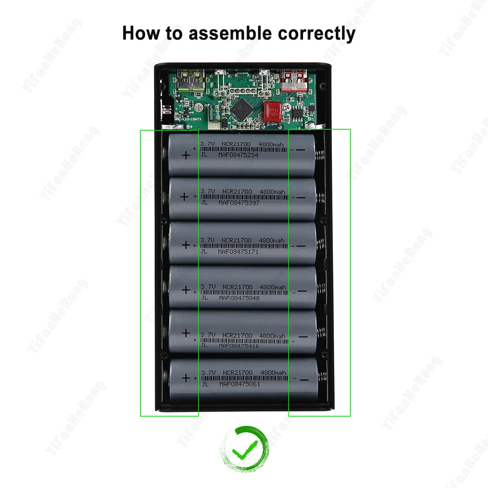 Destacável Power Bank Case, Carregador Rápido Rápido, Suporte Da Bateria, Caixa De Carregamento, PD Carga, DIY com Lanterna, 6*21700 Suporte