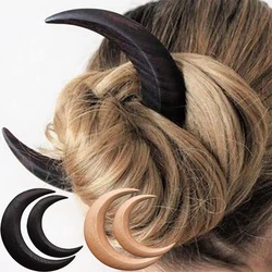 Wooden Moon Handmade Hair Stick Hairpin Hair Fork Clip Comb Ladies Crescent-shaped Personality Thick Hair Clip Styling Tool