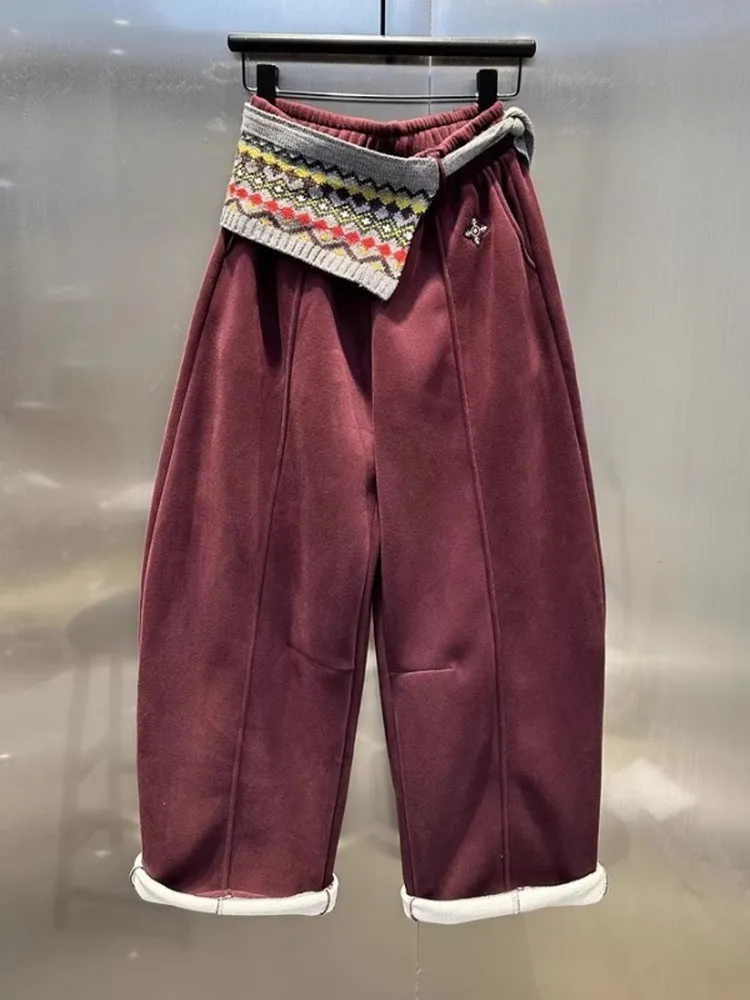 

High Waist Fleece Lined Casual Pants Women's Fashion Trend Knife Design Slimming Wide Leg Long Trousers Autumn Winter Ne...