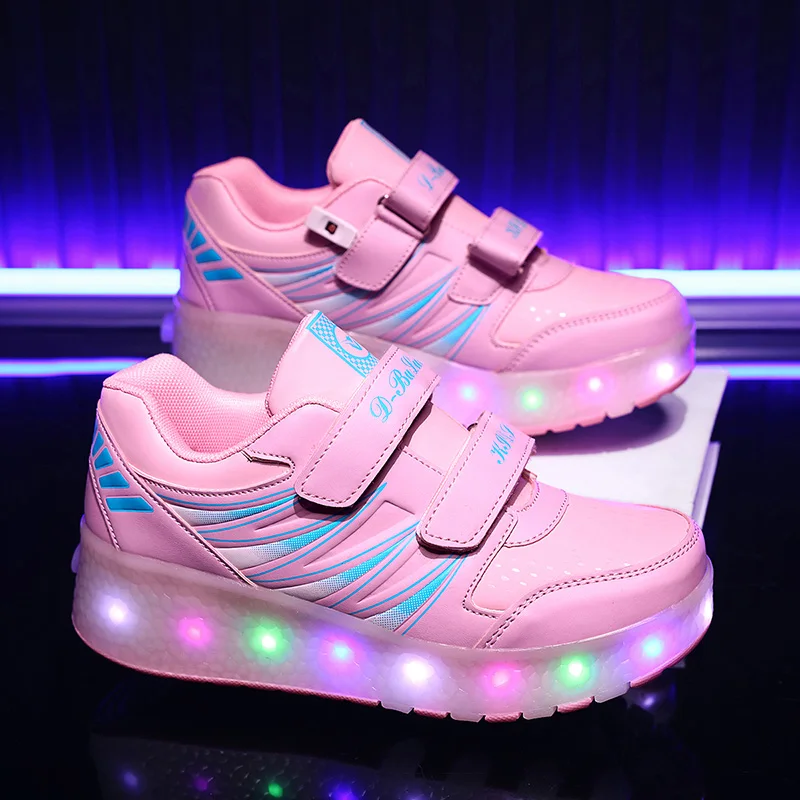 Children Fashion Luminous Sport Casual Wheelys Skating Sneakers Boys and Girls Roller Skates Tow Wheels Shoes Glowing Light LED