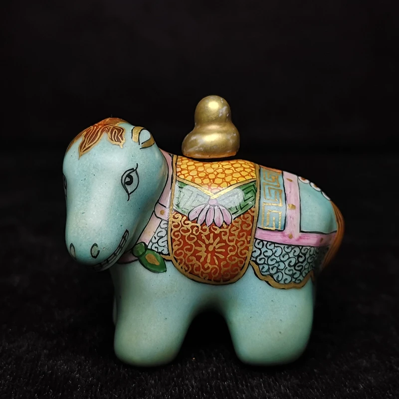 1919 Antique art Size 2.2 Inch Mark Chinese Qing Qianlong Porcelain Painting Horse Statue Snuff Bottle Gift Collection