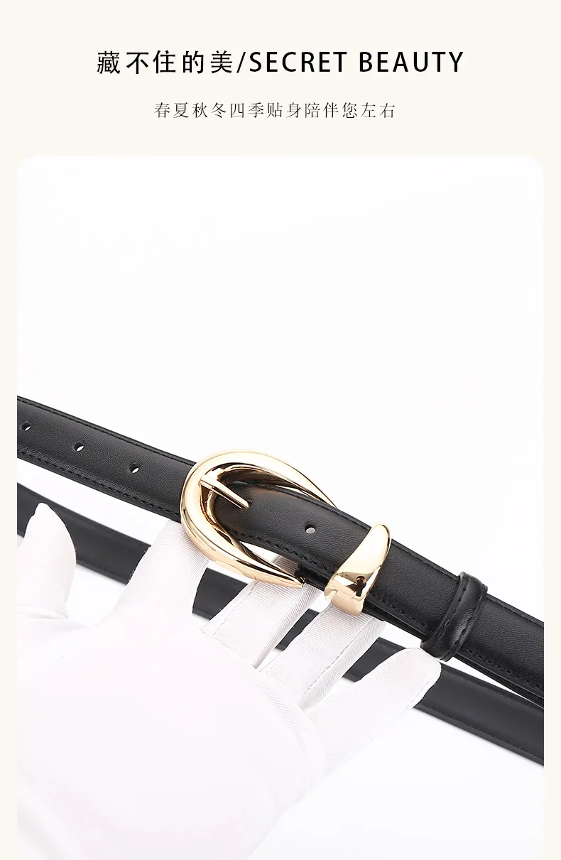 Damen Echtleder-Gürtel, Vielseitiger Dekorativer Grenzüberschreitender Bestseller, Minimalistische Dornschließe, Business-Casual Hosengürtel – Detail 2