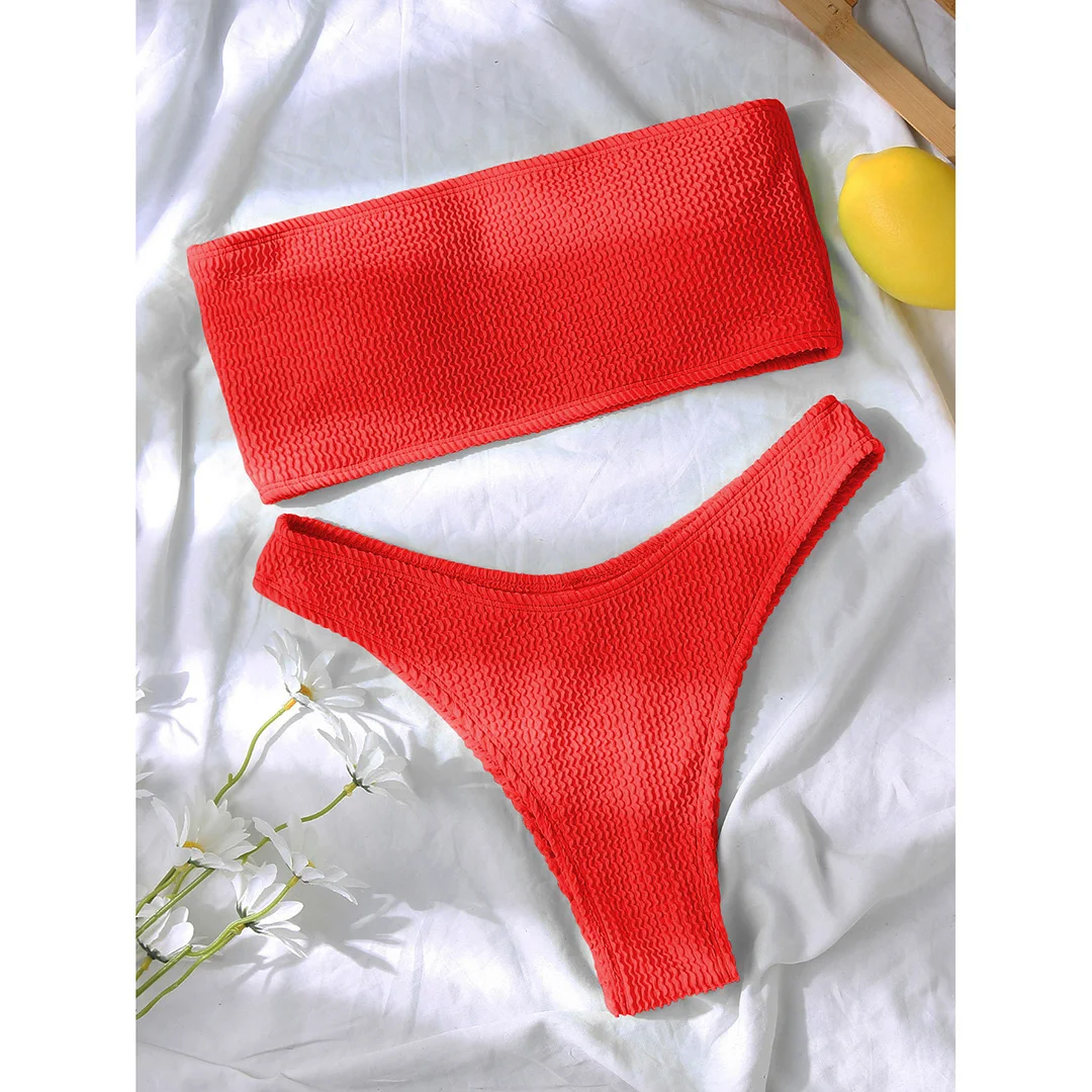 Bandeau-Bikini, trägerlos, mit gerafftem, knitterigem Stoff, Damen-Badebekleidung, zweiteiliger Bikini, Badeanzug, Badebekleidung, Modell V3314B. – Detail 40