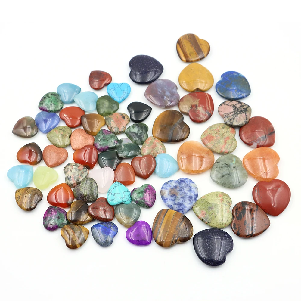 20/30mm Heart Shape Love Natural Crystals Amethyst Agate Healing Polished Stones Gift for Women Home Decoration Random 10pcs/lot