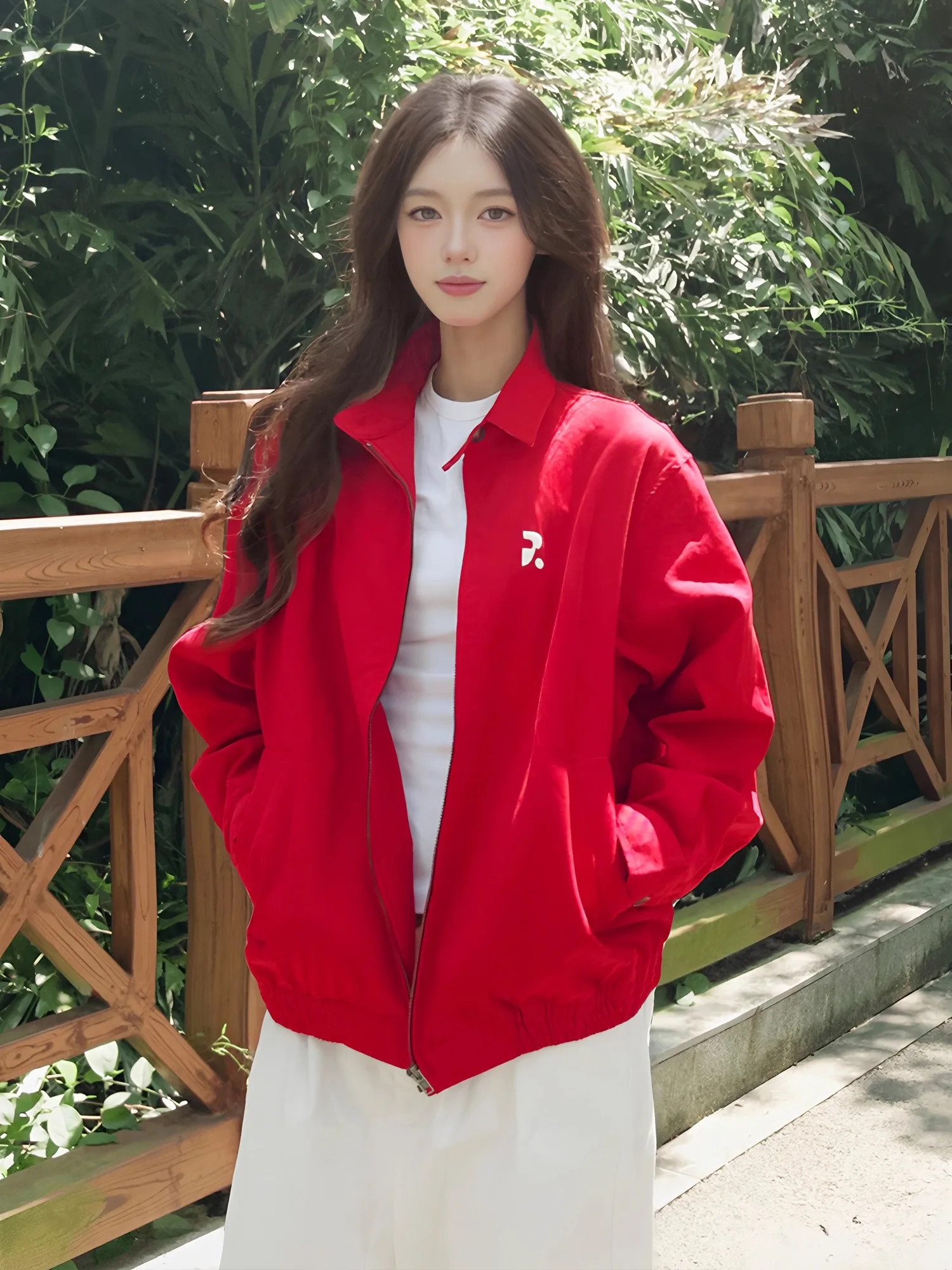 

Cleanfit Red Harrington Jaet ort Sle Baseball Coat Turn-down Collar ex Autumn Wear Comfortable Loose Fit Antibacterial