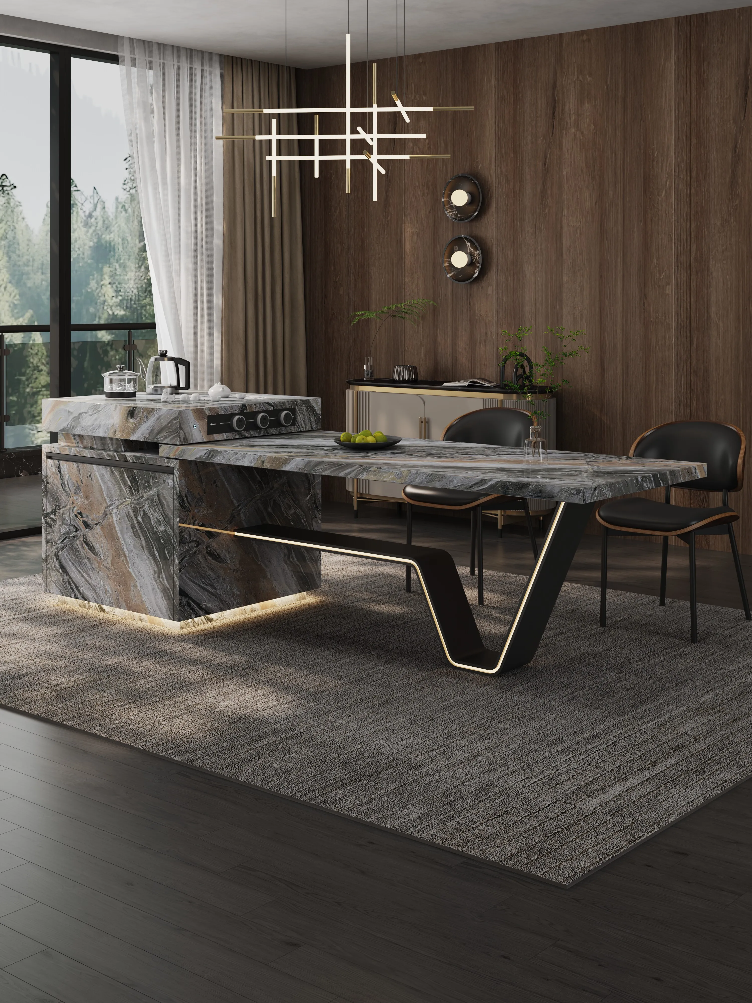 YJQ Italian light luxury island dining table integrated retractable high-end restaurant guide