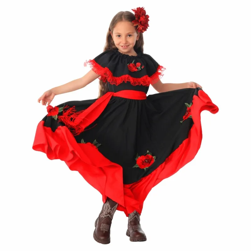 Disfraz del Día de los Muertos, traje tradicional mexicano, mono con estampado de rosas, ropa de actuación de Carnaval para niños de Halloween, vestido Catrina