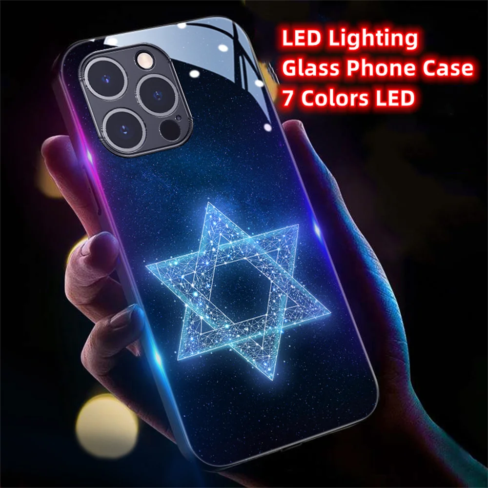 The Hexagram Of Light Sound Control LED Flash Cases For Samsung S24 S23 S22 S21 S20 FE Note 10 20 Plus Ultra A54 A14 Glass Cover