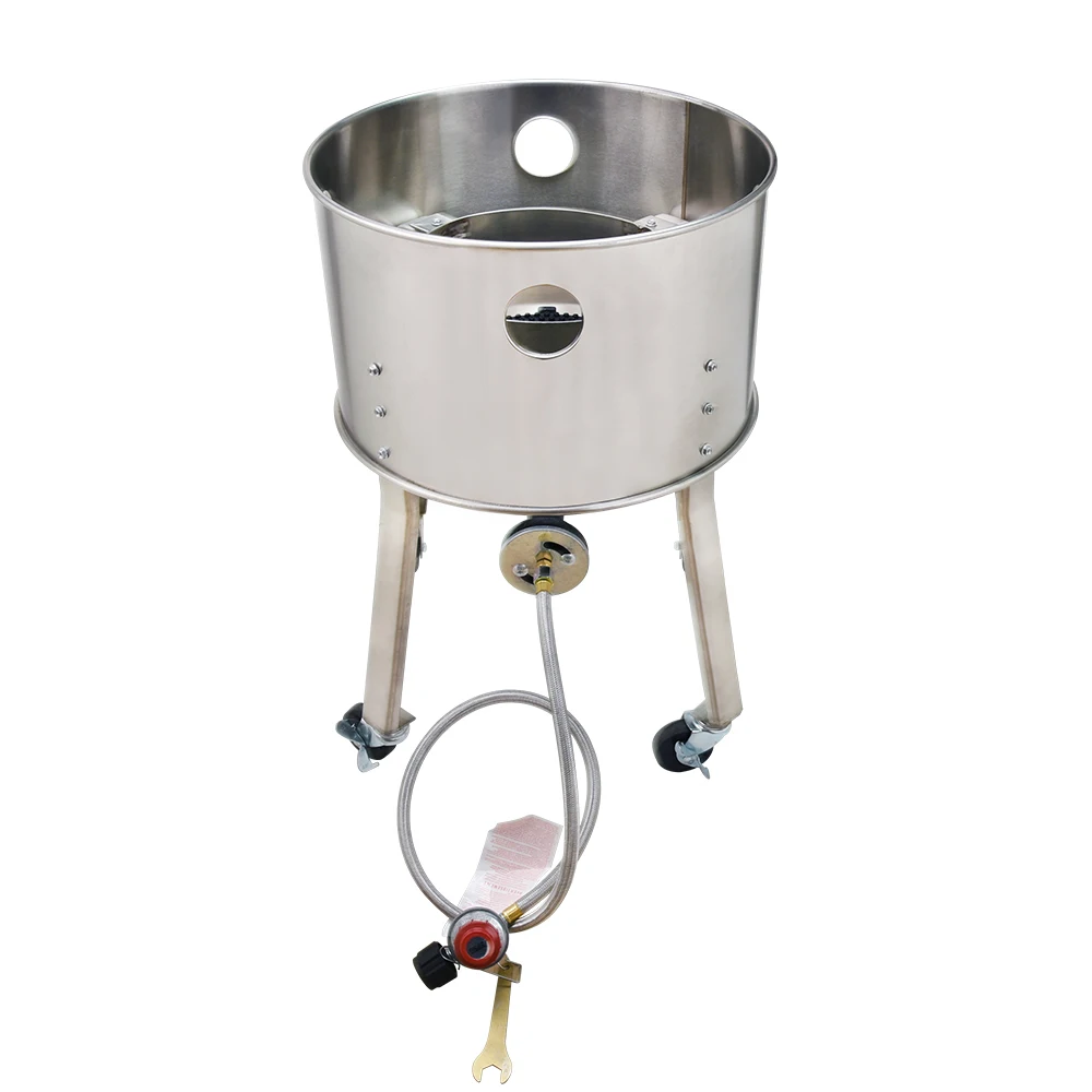 Stainless steel round single gas cooker with windproof and caster wheels