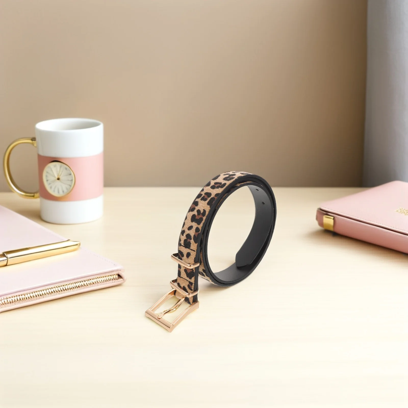 

Fashion Leopard Wide Belt for Women Golden Buckle Animal Print Waist Belt Adjustable Soft Faux Lady Accessory for Daily